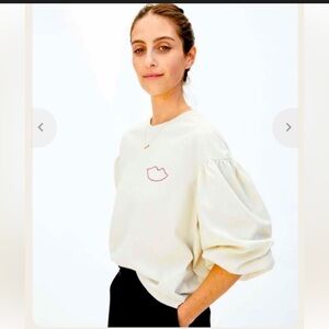 Clare V Drop Shoulder Puff Sleeve Tee in Cream Poppy Women’s Large